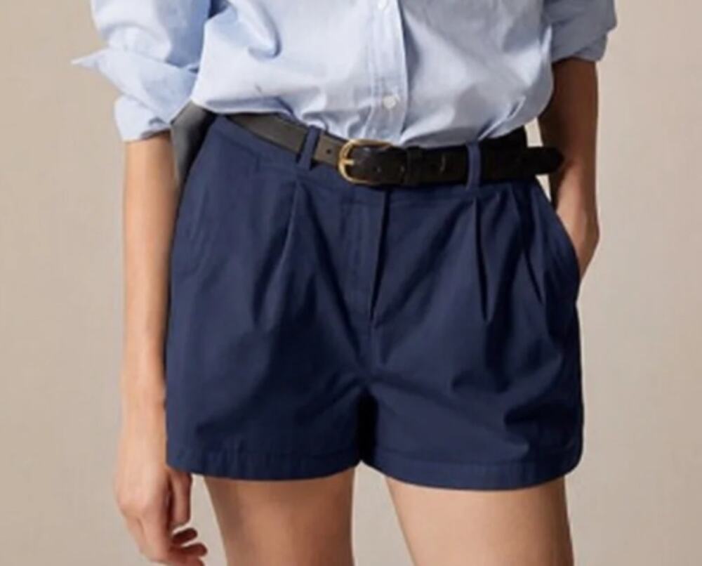 J. Crew 3" Pleated Heritage Chino Shorts Navy Blue C1579 Womens Size 14 NWT